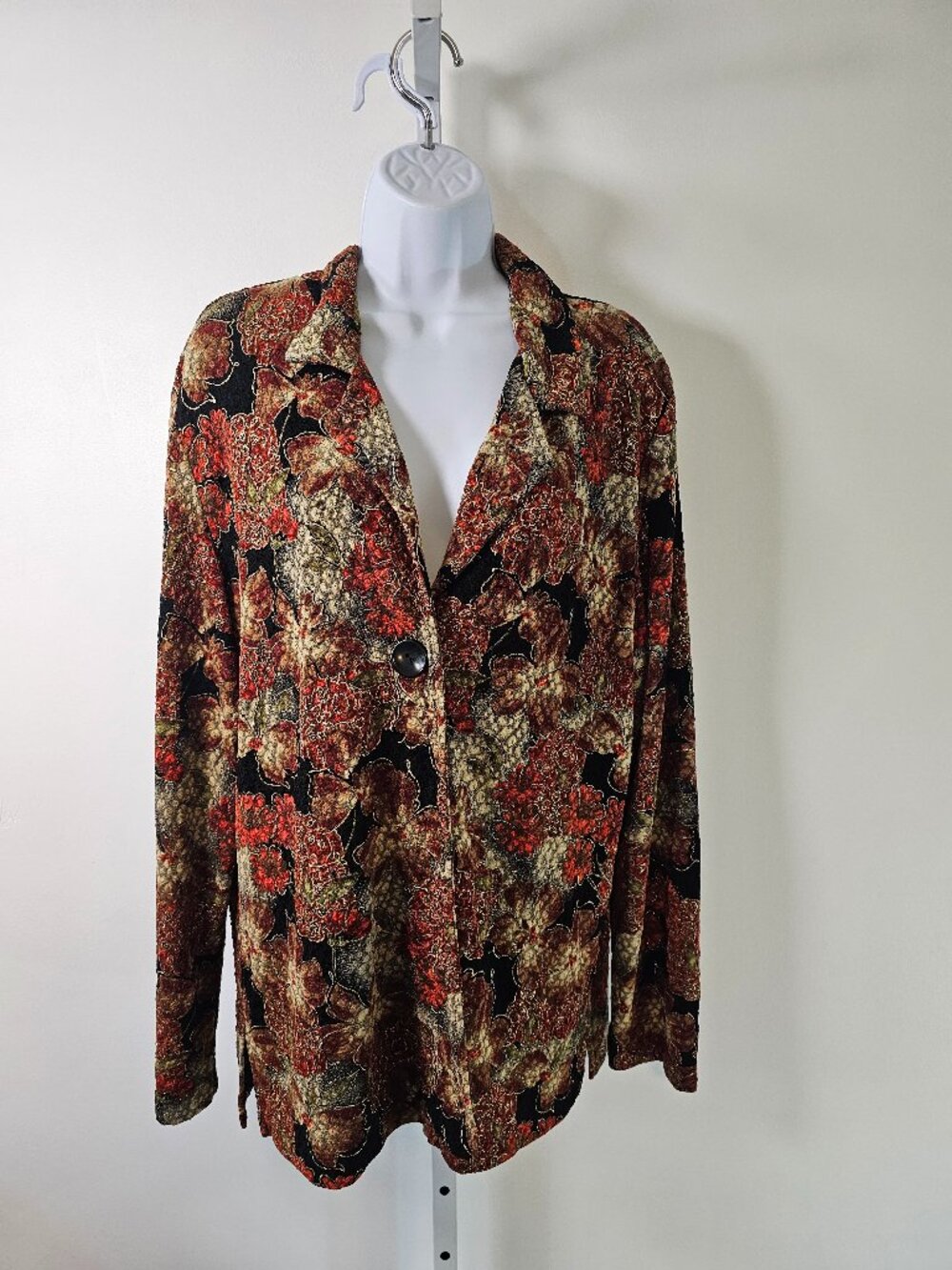 Vintage Chico's Shacket Black Orange Floral Metallic Boho 3 (XL)